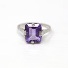 Genuine Amethyst Ring - Art Deco 14k White Gold Purple 3.90 CT Gemstone - Vintage Circa 1930s Era Size 7 February Birthstone Fine Jewelry