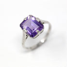 Genuine Amethyst Ring - Art Deco 14k White Gold Purple 3.90 CT Gemstone - Vintage Circa 1930s Era Size 7 February Birthstone Fine Jewelry