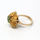 Vintage Flower Ring - Retro 14k Yellow Gold Green Chalcedony Cluster Genuine Gemstones - Vintage Circa 1970s Era Size 5 1/4 Fine 70s Jewelry