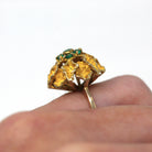 Vintage Flower Ring - Retro 14k Yellow Gold Green Chalcedony Cluster Genuine Gemstones - Vintage Circa 1970s Era Size 5 1/4 Fine 70s Jewelry