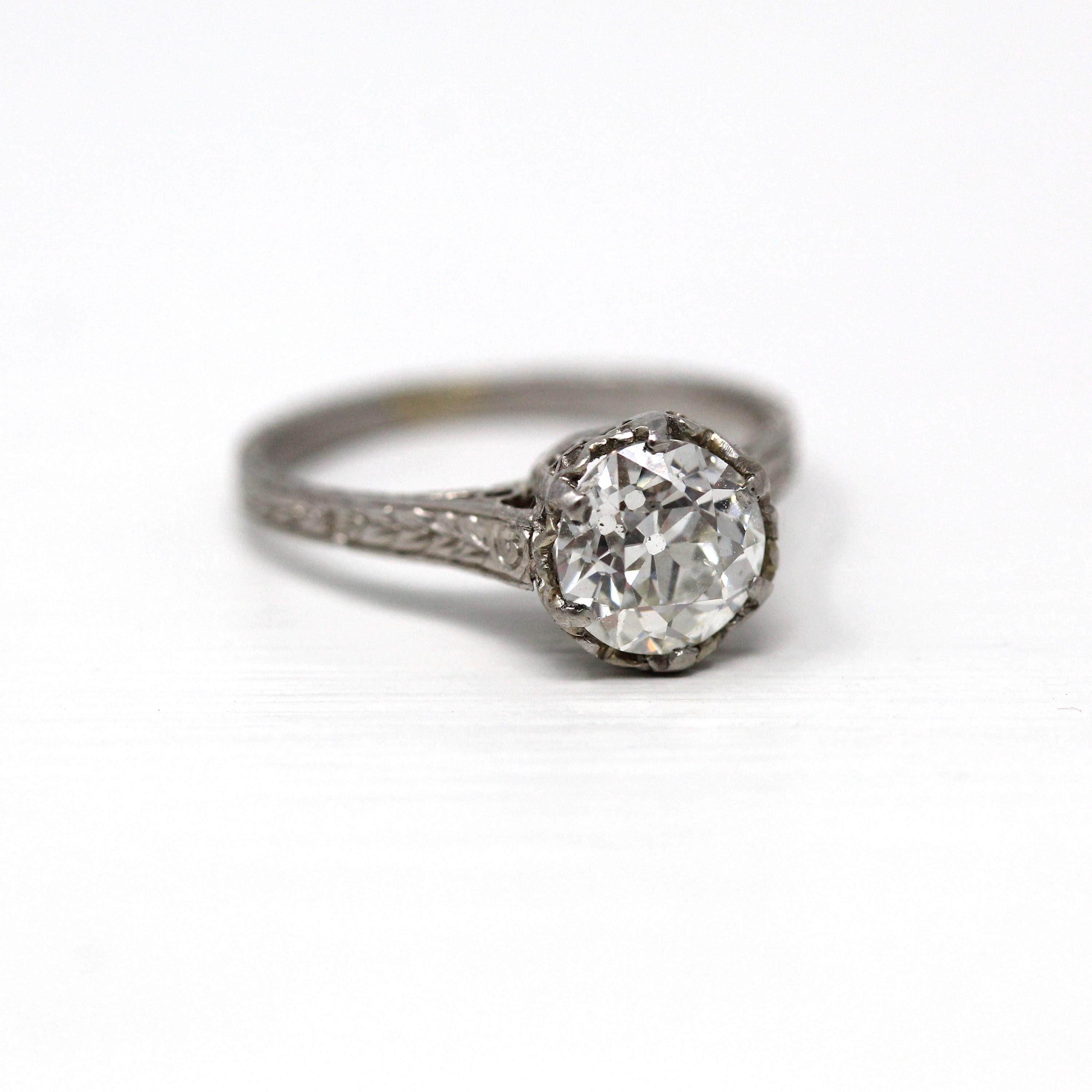 1.22 Carat Old European Diamond Ring - Vintage Platinum GIA Report Solitaire Engagement - Size 5 1/4 Filigree Art Deco 1920s Fine Jewelry