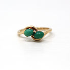 Genuine Turquoise Ring - Retro 14k Yellow Gold Oval Cabochon Cut Green Gemstones - Vintage Circa 1960s Era Size 6 Statement Bypass Jewelry