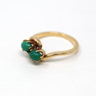 Genuine Turquoise Ring - Retro 14k Yellow Gold Oval Cabochon Cut Green Gemstones - Vintage Circa 1960s Era Size 6 Statement Bypass Jewelry