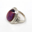 Dragon's Breath Ring - Art Deco Sterling Silver Orange Purple Blue Art Glass - Antique Circa 1930s Era Oval Cabochon Cut 30s Jewelry