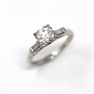 1.05 ct Diamond Engagement Ring - 1950s Platinum Round Cut & Baguette Diamond - Size 6 3/4 Dated 1954 Mid Century GIA Report Fine Jewelry