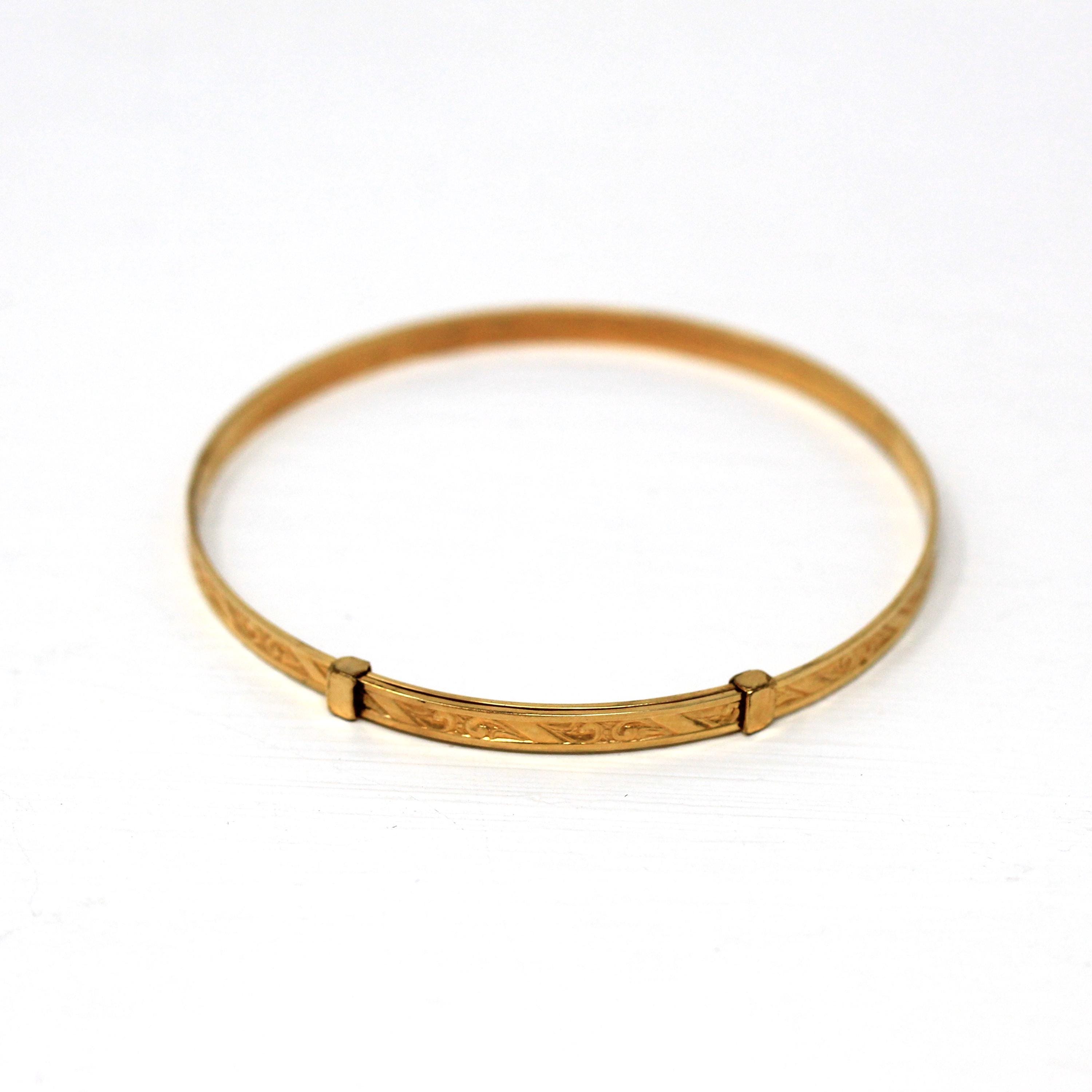 Vintage Baby Bangle - Retro 12k Gold Filled Nature Design Adjustable Bracelet - Circa 1940s Era Petite Fashion Accessory 40s Jewelry