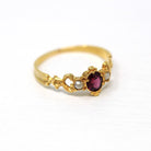 Genuine Garnet Ring - Georgian 15 ct Yellow Gold Seed Pearls Red Gemstone - Antique Circa 1800s Era Size 5 1/2 Statement Dainty Fine Jewelry