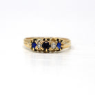 Antique Diamond Band - Edwardian 18 Ct Yellow Gold Created Sapphire Ring - Vintage Circa 1910s Era Size 6 1/2 September Birthstone Jewelry