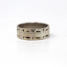 Vintage Ring Band - Retro Sterling Silver Eternity Etched Designs - Circa 1960s Era Size 5 Statement Stacking Unique Thick 60s Jewelry