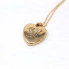 Dated 1902 Locket - Edwardian 10k Gold Heart Shaped Keepsake Pendant Necklace - Circa 1900s Era Engraved Letters Initials Photo Jewelry