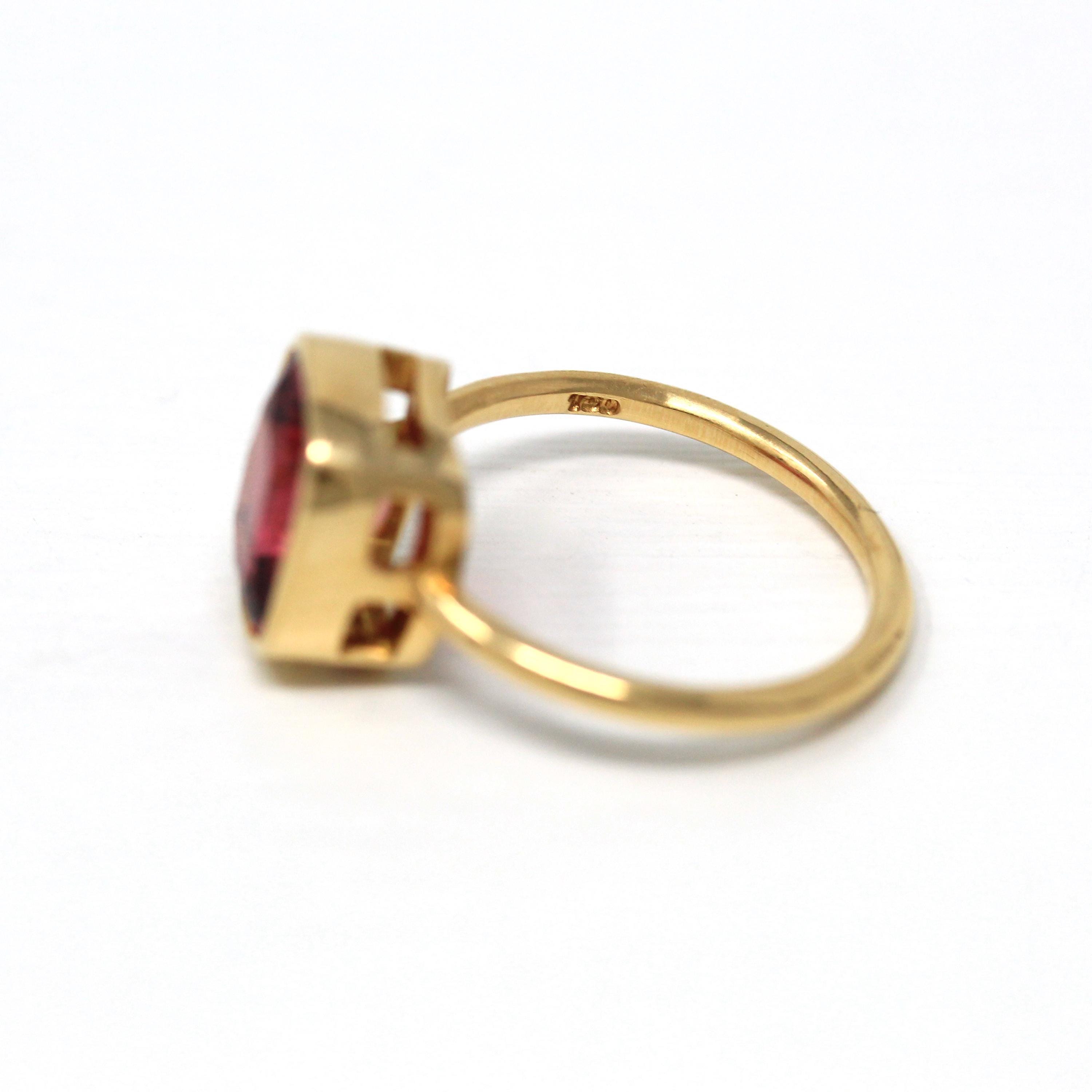 5.60 ct Rubellite Ring - 18k Yellow Gold Bezel Set Pink Gemstone - Modern Size 6 1/4 Cushion Alternative Engagement Fine Cocktail Jewelry