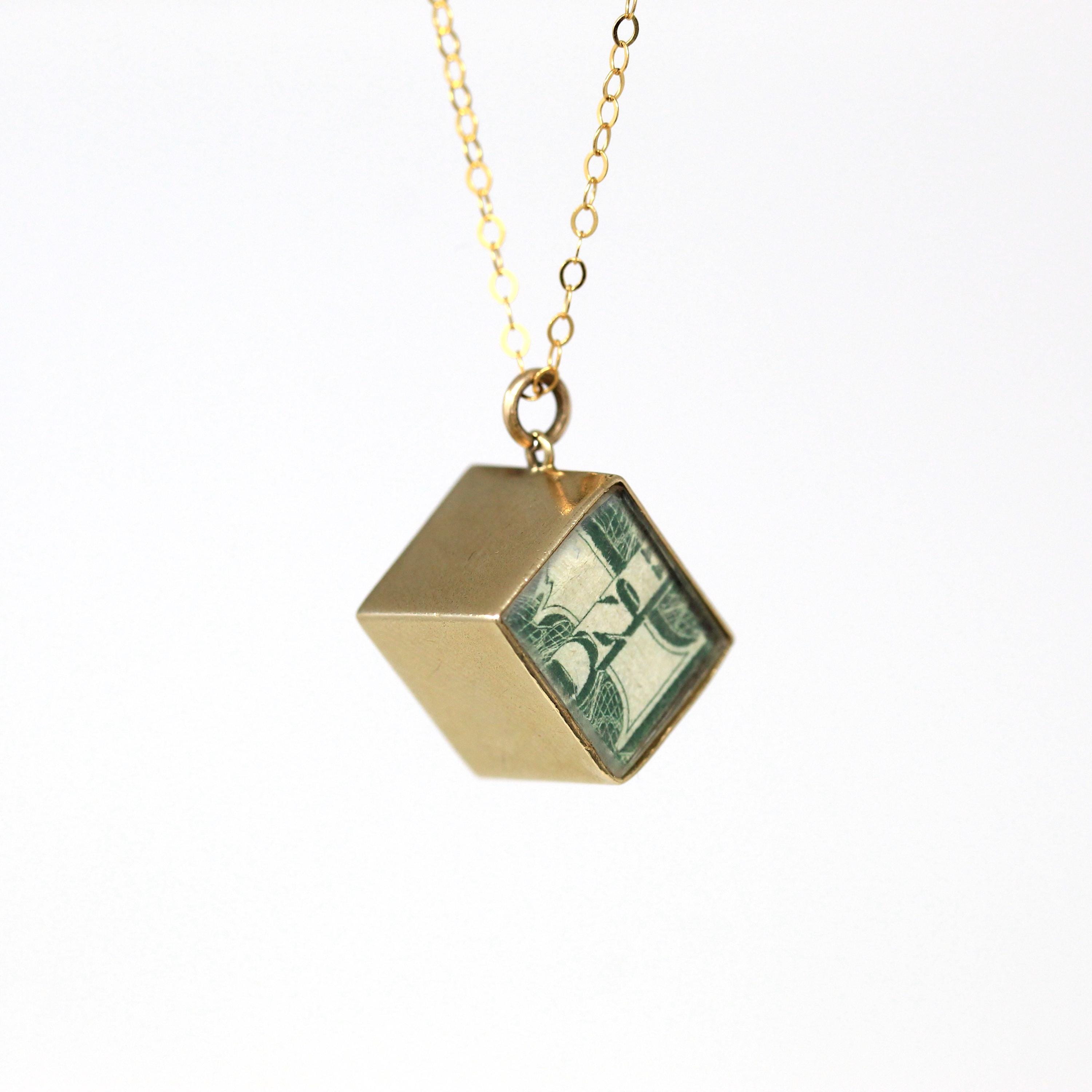 Mad Money Charm - Mid Century 9ct Yellow Gold Pendant "In Emergency Break Glass" - Vintage Circa 1950s Era Dollar Bill Fine Necklace Jewelry