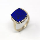 Genuine Lapis Lazuli Ring - Vintage 14k White Gold Fancy Cut Flat Blue Gem Pyrite Statement - 1970s Size 6 1/4 Gemstone 70s Fine Jewelry