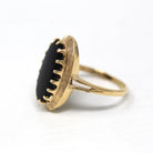 Genuine Onyx Ring - Retro 10k Yellow Gold Oval Flat Black Gemstone - Vintage Circa 1960s Era Size 6 Statement Fine Split Shank Jewelry