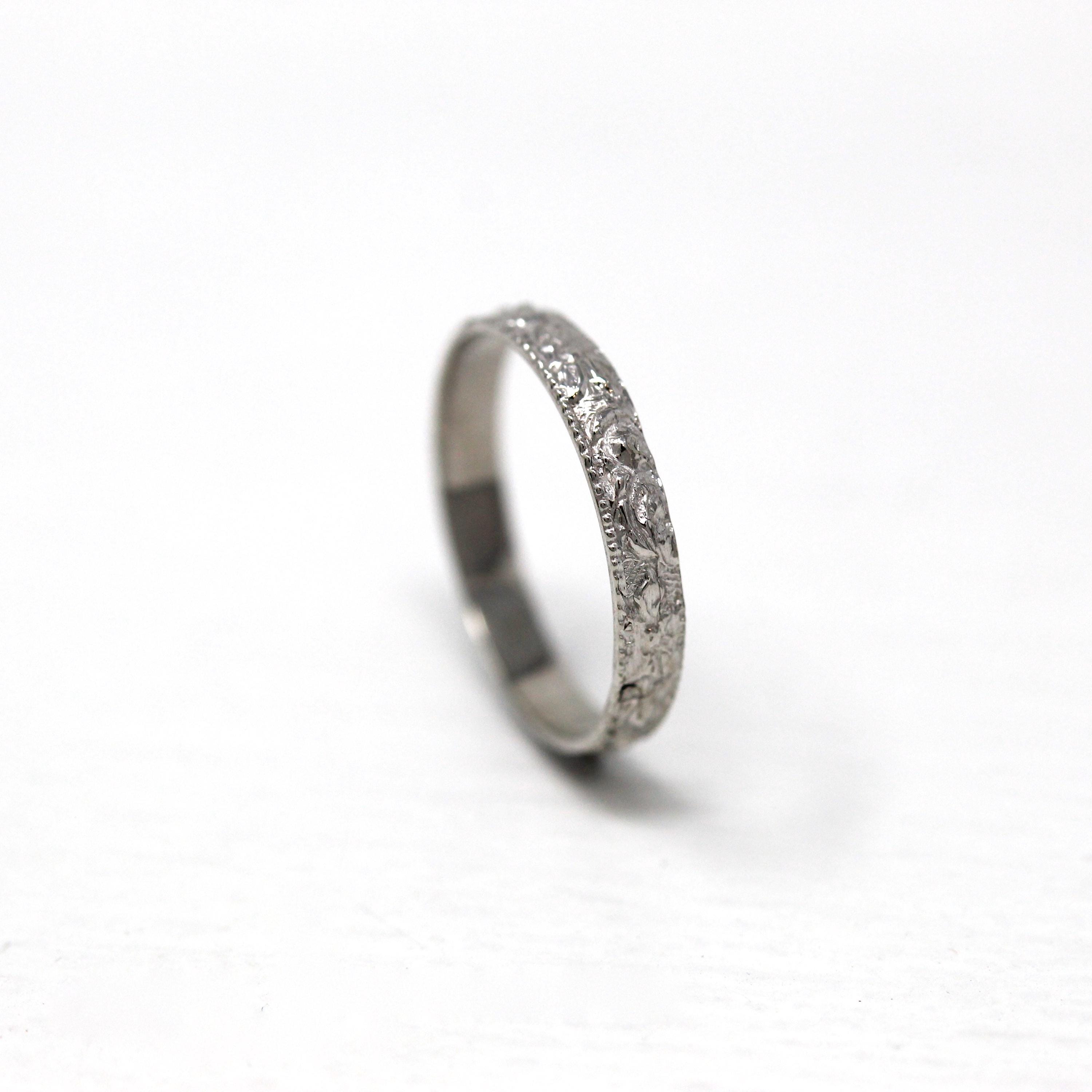 Vintage Baby Band - Art Deco 10k White Gold Raised Eternity Design Ring - Circa 1930s Era Size 1 Dainty Fine Children's 30s Jewelry