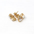 Opal Diamond Earrings - Modern 14k Yellow Gold Genuine Gemstone Cluster Studs - Circa 2000s Asymmetrical Everyday Fine Post Back Jewelry