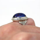 Dragon's Breath Ring - Art Deco Sterling Silver Orange Purple Blue Art Glass - Antique Circa 1930s Era Oval Cabochon Cut 30s Jewelry