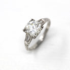 1.72 ct Diamond Engagement Ring - 1950s Platinum Round Cut & Baguette Diamond - Size 5 Engraved Mid Century 1950s GIA Report Jewelry