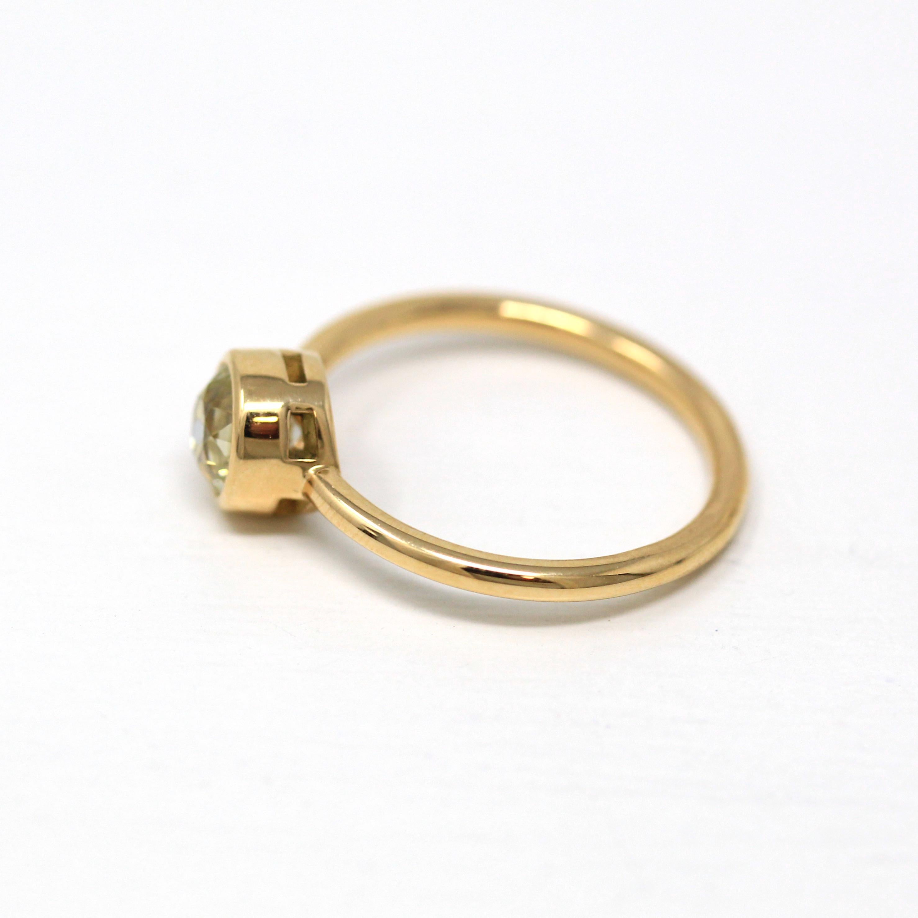 Vintage .97 ct Old European Cut Diamond Engagement Ring - 18k Yellow Gold Bezel Set Fancy Light Yellow Gem - Size 6 GIA Report Fine Jewelry