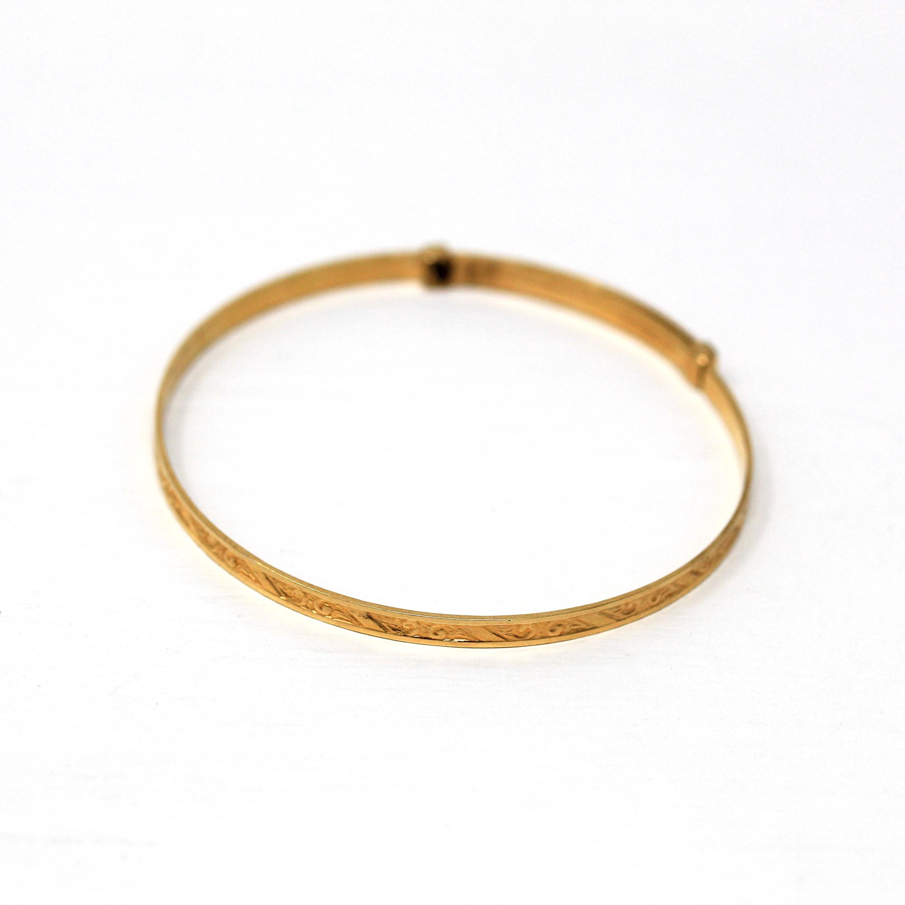 Vintage Baby Bangle - Retro 12k Gold Filled Nature Design Adjustable Bracelet - Circa 1940s Era Petite Fashion Accessory 40s Jewelry