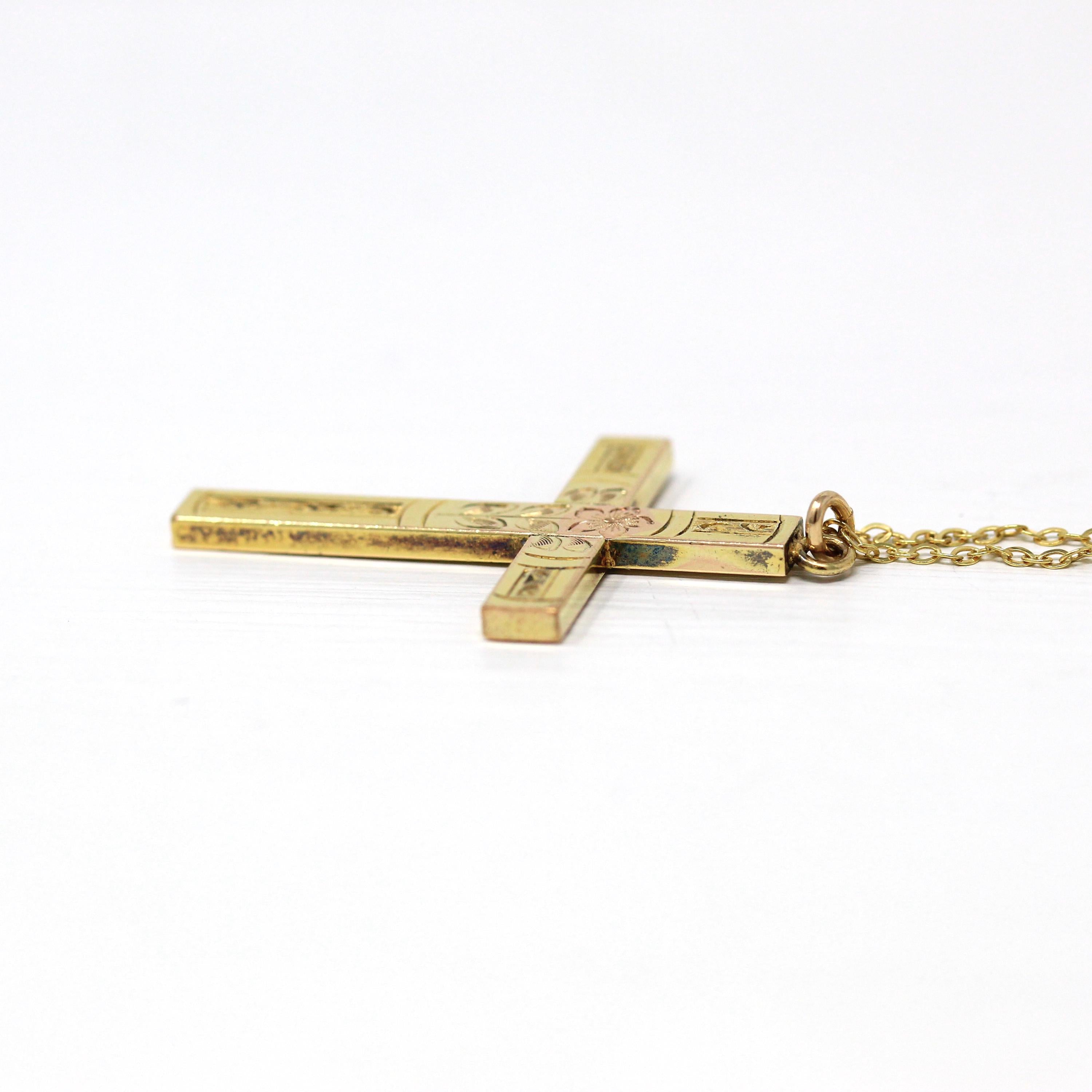 Antique Victorian gold store filled engraved crosses necklaces