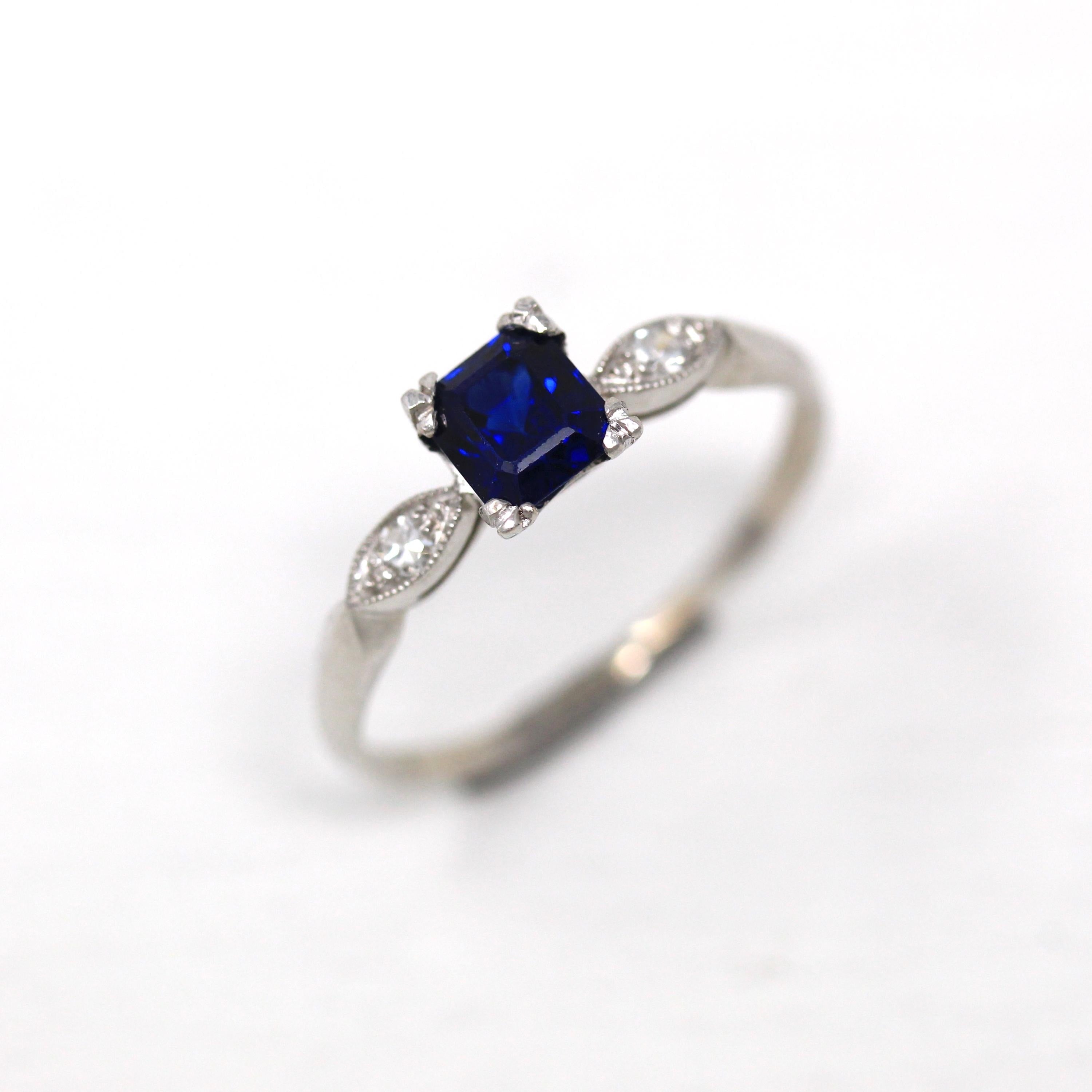 Vintage Sapphire Engagement Ring - Mid Century Platinum 1.05 ct Blue Gem Diamond Bridal Jewelry - Size 9 1950s Fine Colored Stone Report