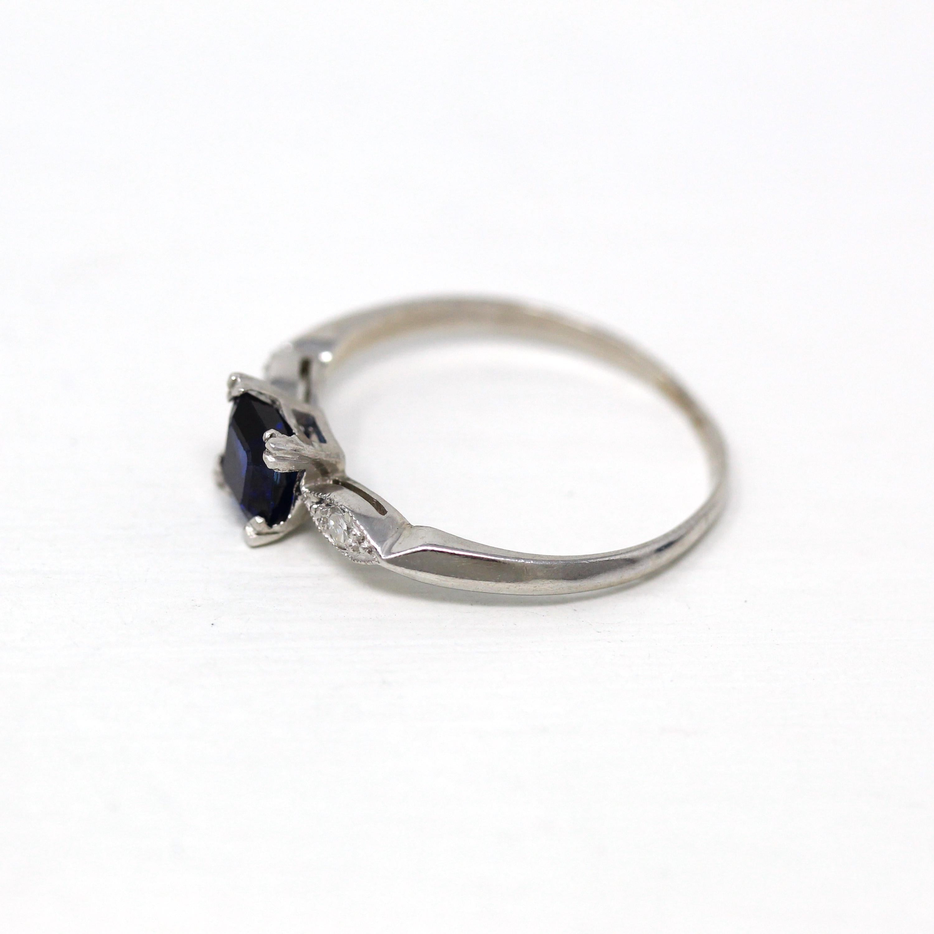 Vintage Sapphire Engagement Ring - Mid Century Platinum 1.05 ct Blue Gem Diamond Bridal Jewelry - Size 9 1950s Fine Colored Stone Report