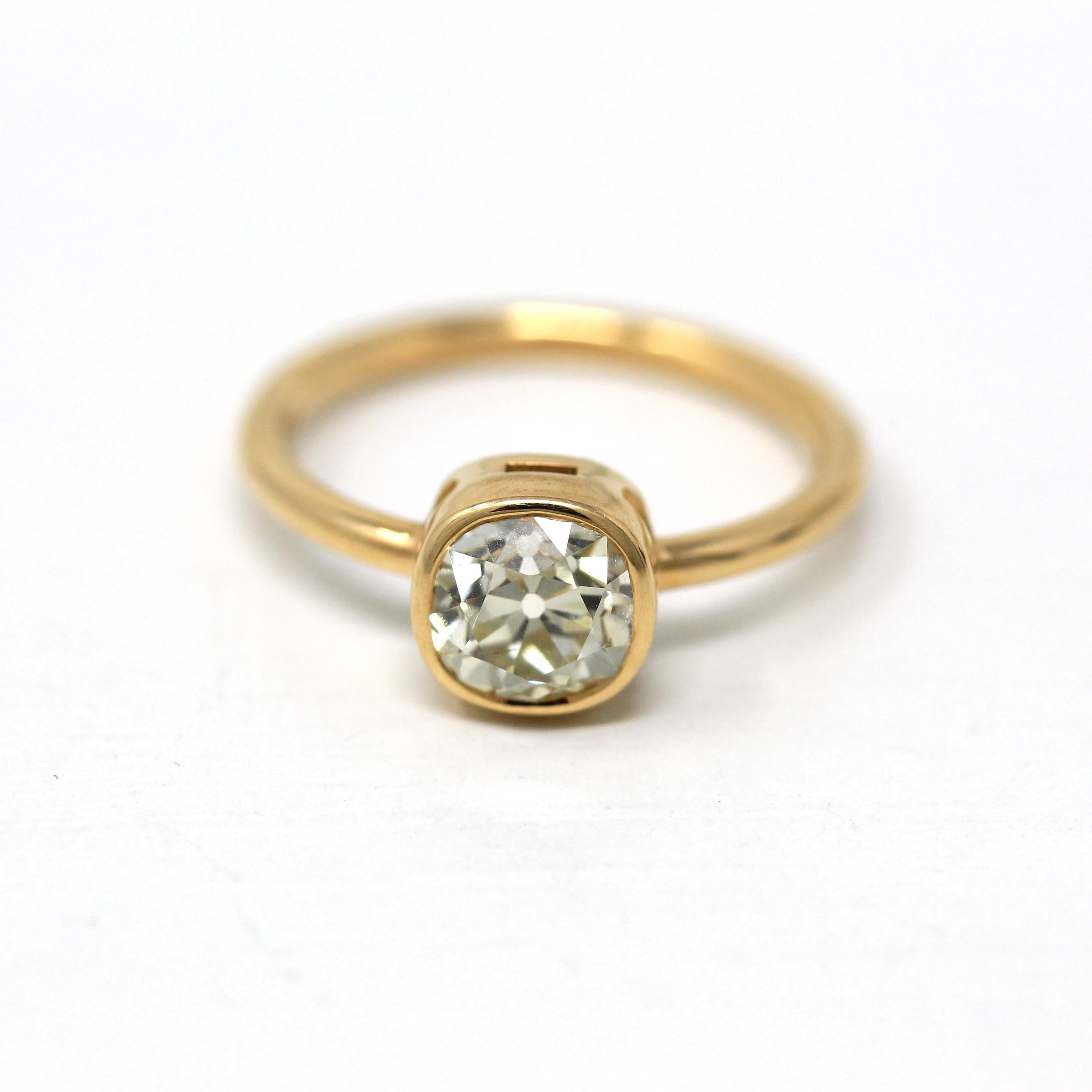 Antique 1.22 ct Old Mine Cut Diamond Engagement Ring - 18k Yellow Gold Bezel Set Vintage Cushion Cut Gem - Size 6.25 Fine Jewelry w/ Report