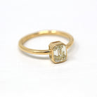 1.15 ct Emerald Cut Diamond Engagement Ring - 18k Yellow Gold Bezel Set Vintage Recycled Gem - Size 6 1/4 Fine Bridal Classic Jewelry