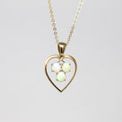 Opal Heart Pendant - Retro 18k Yellow Gold Clover Charm Necklace - Vintage Circa 1960s Era October Birthstone Fine Genuine Gemstones Jewelry