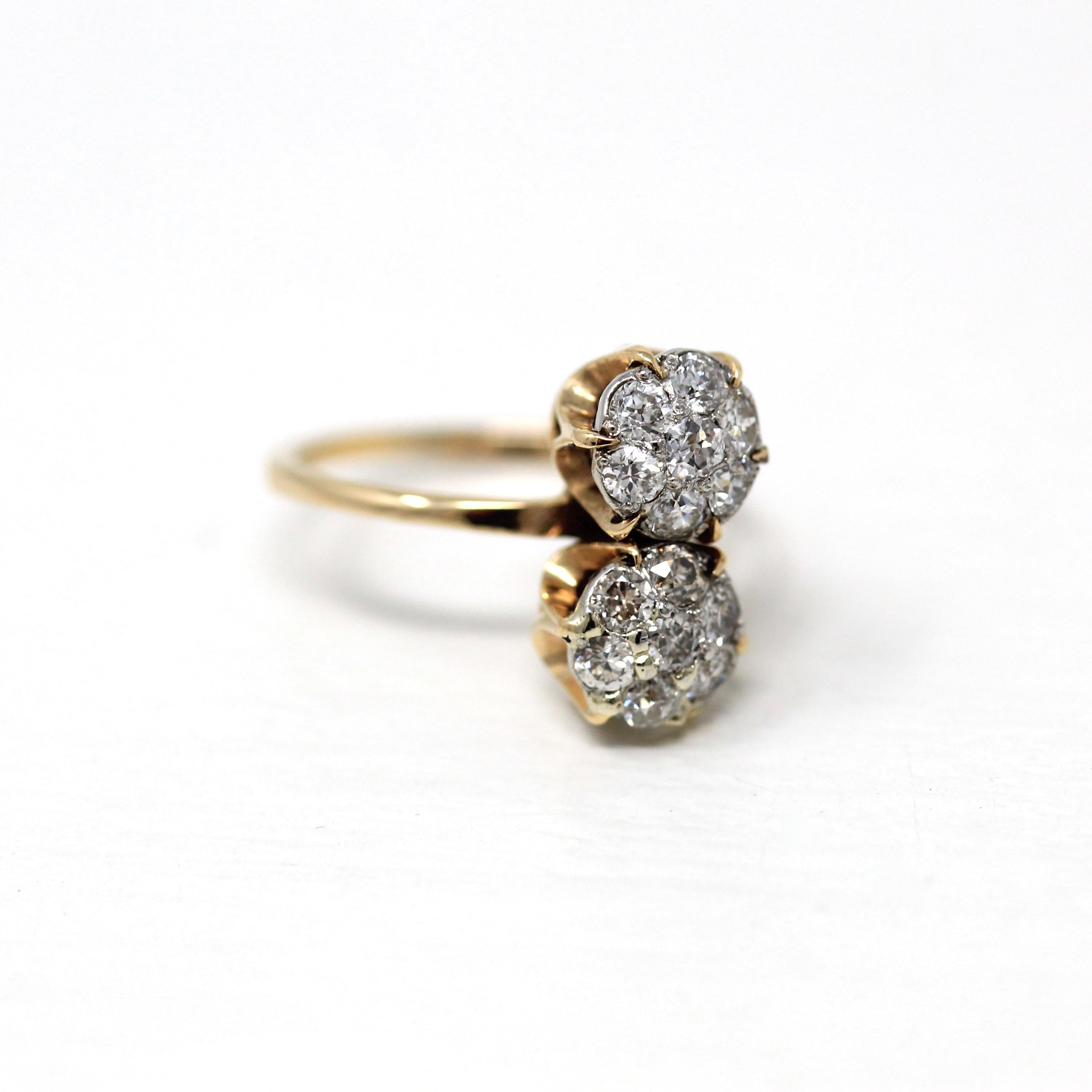 Antique Diamond Cluster Ring - Vintage 14k Yellow Gold Old Cut Genuine .56 ctw Diamond Halo - 1910s Size 4 Engagement Fine Cocktail Jewelry