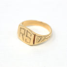 Letters "RS" Ring - Mid Century 14k Yellow Gold Engraved Initials Signet - Vintage Dated 1952 Statement Size 7 1/2 Fine 50s Flower Jewelry