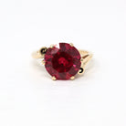 Created Ruby Ring - Retro 10k Yellow Gold Round Faceted 8.02 CT Red Stone - Vintage Circa 1960s Era Size 7 1/4 July Birthstone Fine Jewelry