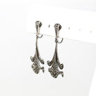 Art Deco Earrings - Vintage Sterling Silver Marcasite Dangling Screw Backs - Vintage Circa 1930s Era Statement Fashion Accessory 30s Jewelry