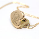 Dated 1902 Locket - Edwardian 10k Gold Heart Shaped Keepsake Pendant Necklace - Circa 1900s Era Engraved Letters Initials Photo Jewelry