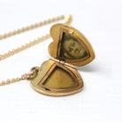 Dated 1902 Locket - Edwardian 10k Gold Heart Shaped Keepsake Pendant Necklace - Circa 1900s Era Engraved Letters Initials Photo Jewelry