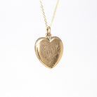 Dated 1902 Locket - Edwardian 10k Gold Heart Shaped Keepsake Pendant Necklace - Circa 1900s Era Engraved Letters Initials Photo Jewelry