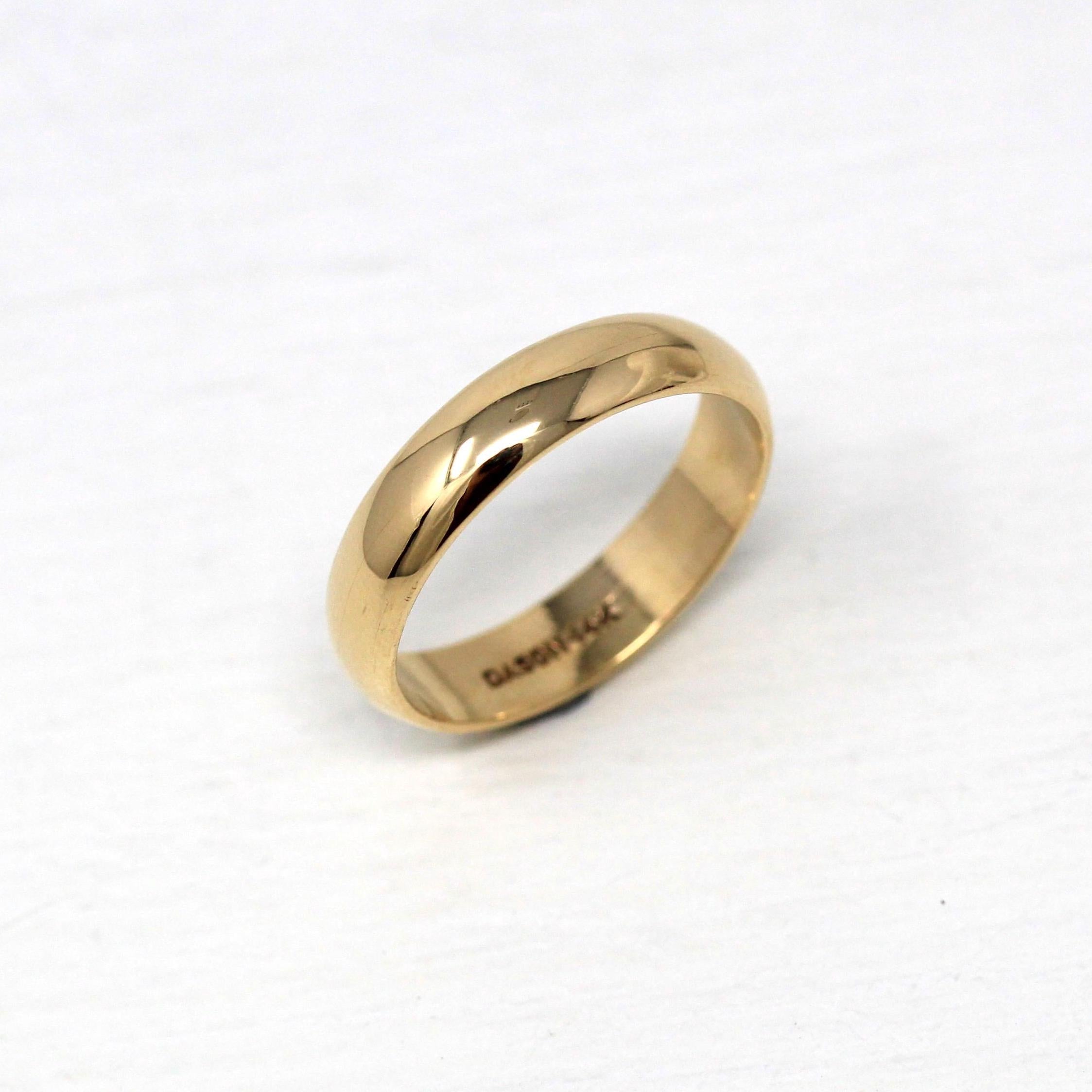 Vintage Wedding Band - Retro 14k Yellow Gold Unadorned 5 mm Ring - Circa 1960s Era Size 10 1/4 Stacking Fine Men's Dason Dated 1966 Jewelry