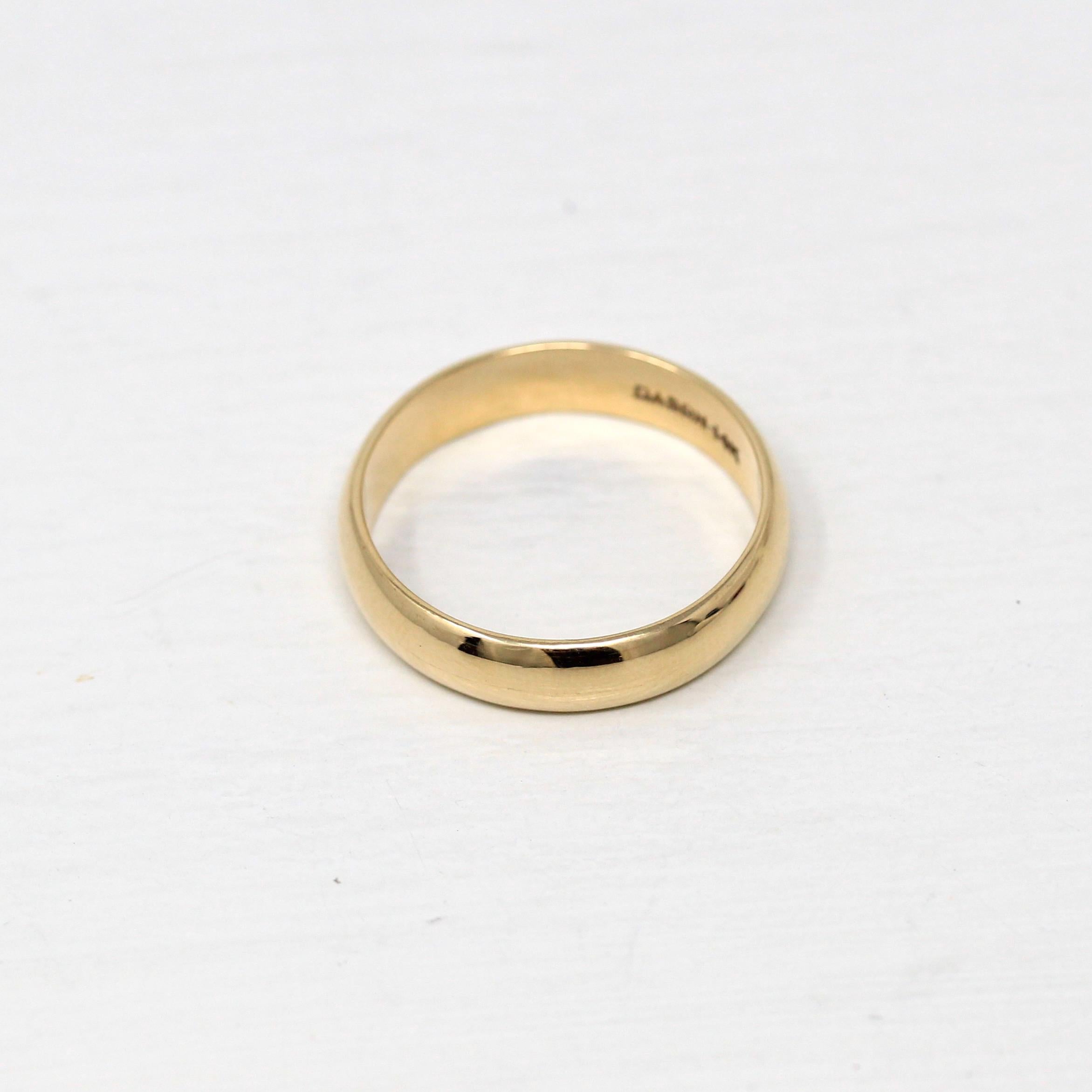 Vintage Wedding Band - Retro 14k Yellow Gold Unadorned 5 mm Ring - Circa 1960s Era Size 10 1/4 Stacking Fine Men's Dason Dated 1966 Jewelry