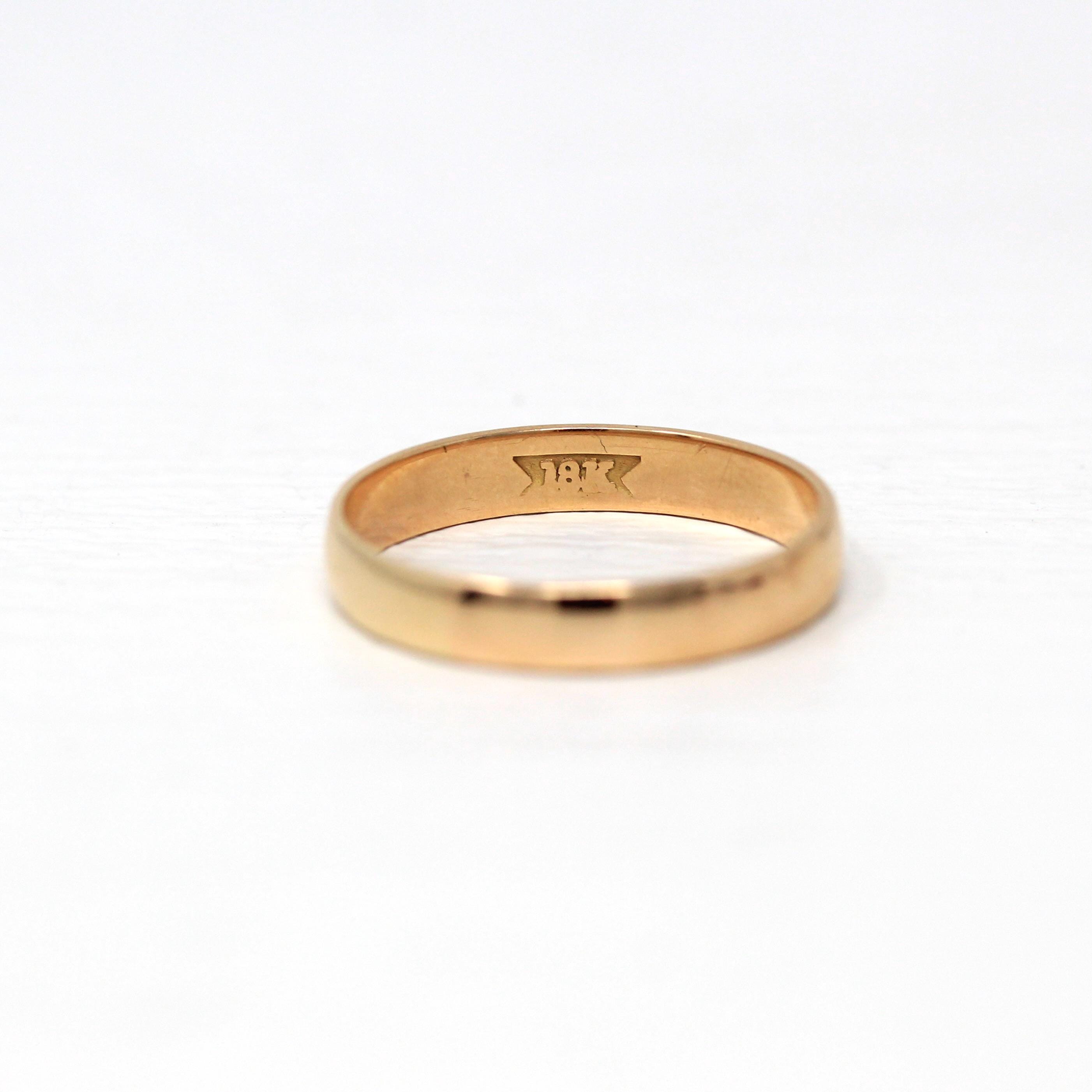 Antique Wedding Band - Edwardian 18k Rosy Yellow Gold Unadorned Plain Simple Classic - Circa 1900s Size 10 1/4 Stacking Unisex Fine Jewelry