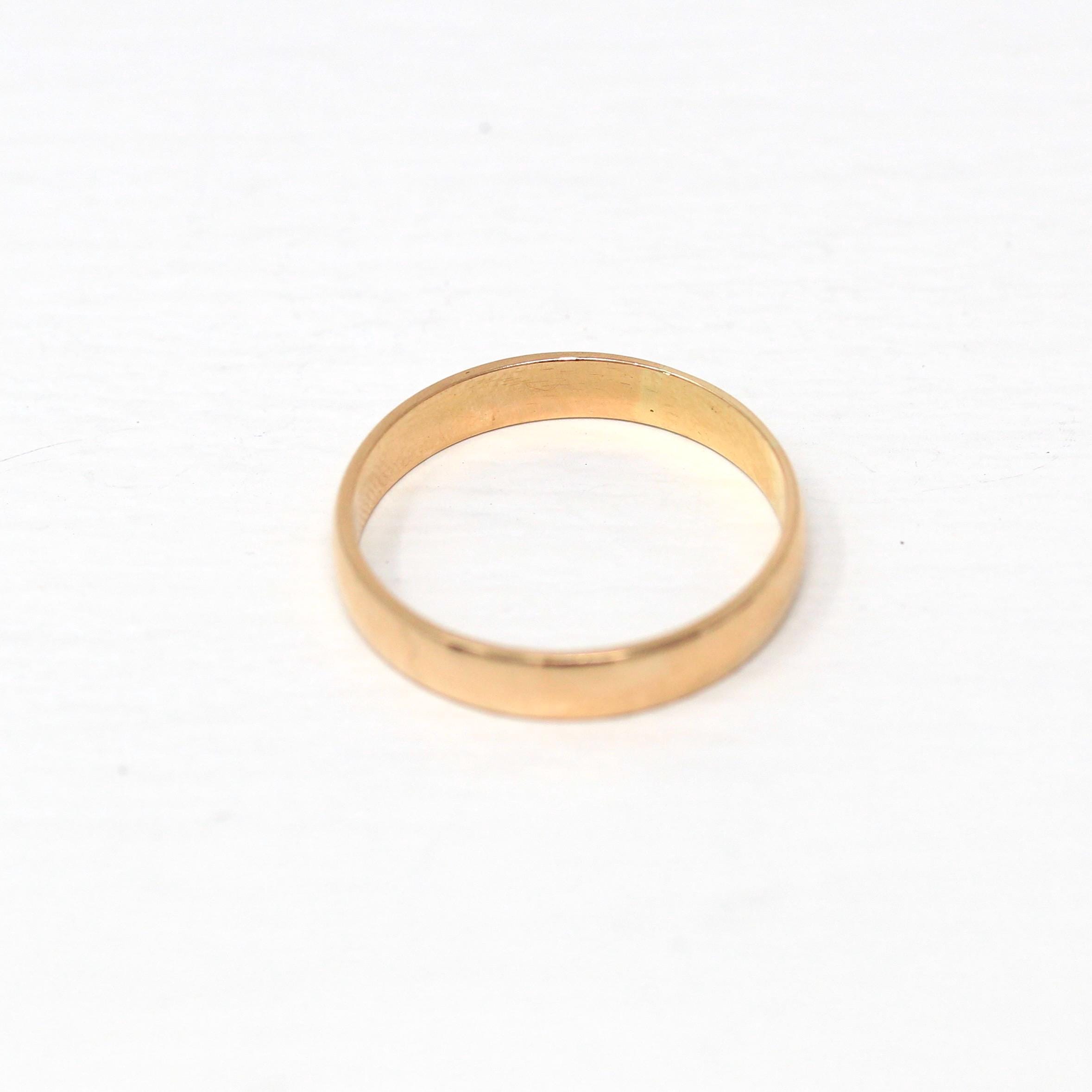 Antique Wedding Band - Edwardian 18k Rosy Yellow Gold Unadorned Plain Simple Classic - Circa 1900s Size 10 1/4 Stacking Unisex Fine Jewelry