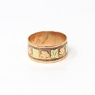 Antique Cigar Band - Edwardian 10k Rose & Yellow Gold Nature Inspired Designs Wide Ring - Vintage Circa 1900s Size 7 Fine Statement Jewelry