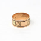 Antique Cigar Band - Edwardian 10k Rose & Yellow Gold Nature Inspired Designs Wide Ring - Vintage Circa 1900s Size 7 Fine Statement Jewelry