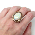 Vintage Opal Ring - Retro 14k Rosy Yellow Gold Oval 5.82 ct Cabochon Cut Gemstone - Circa 1960s Size 6 1/2 October Birthstone Fine Jewelry