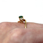 Three Stone Ring - Antique Edwardian 18k Yellow Gold Diamond & Simulated Emerald Bypass - Size 7 3/4 Vintage Circa 1910s Era Fine Jewelry