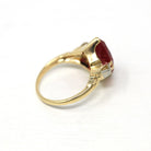 Created Ruby Ring - Retro Era 14k Yellow Gold 2.91 Ct Created Red Stone & Diamond Statement - Circa 1940s Size 4.5 Vintage Fine 40s Jewelry