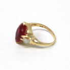 Created Ruby Ring - Retro Era 14k Yellow Gold 2.91 Ct Created Red Stone & Diamond Statement - Circa 1940s Size 4.5 Vintage Fine 40s Jewelry