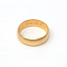 Dated 1870 Band - Victorian 18k Yellow Gold Engraved "G.I.F. to L.E.M. Sept. 7" 1870." Ring - Antique Size 5 Unisex Wedding Fine Jewelry