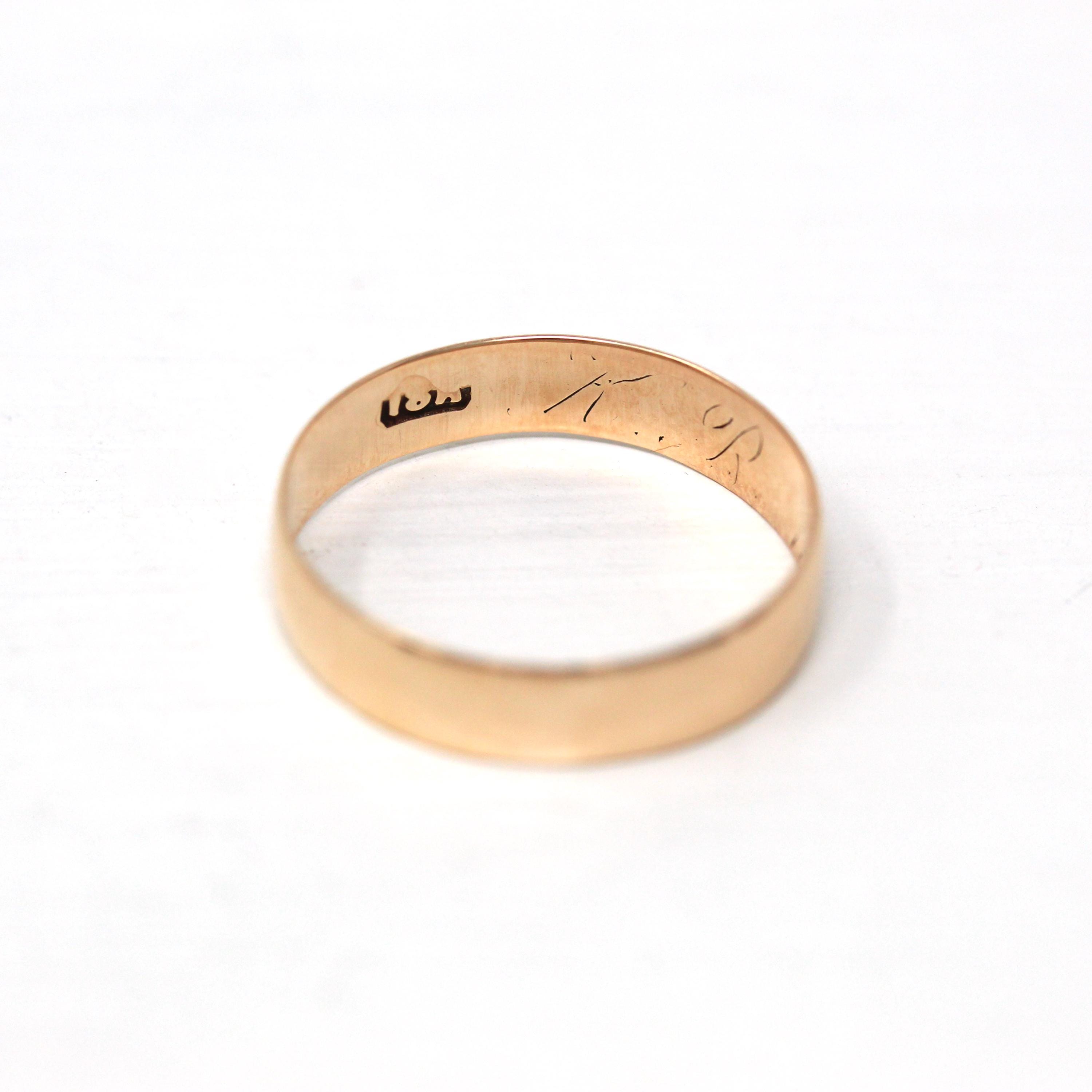 Dated 1891 Band - Victorian 18k Rose Gold Engraved Initials Letters Date Ring - Antique Size 8 1/2 Wedding Statement Unisex Fine Jewelry