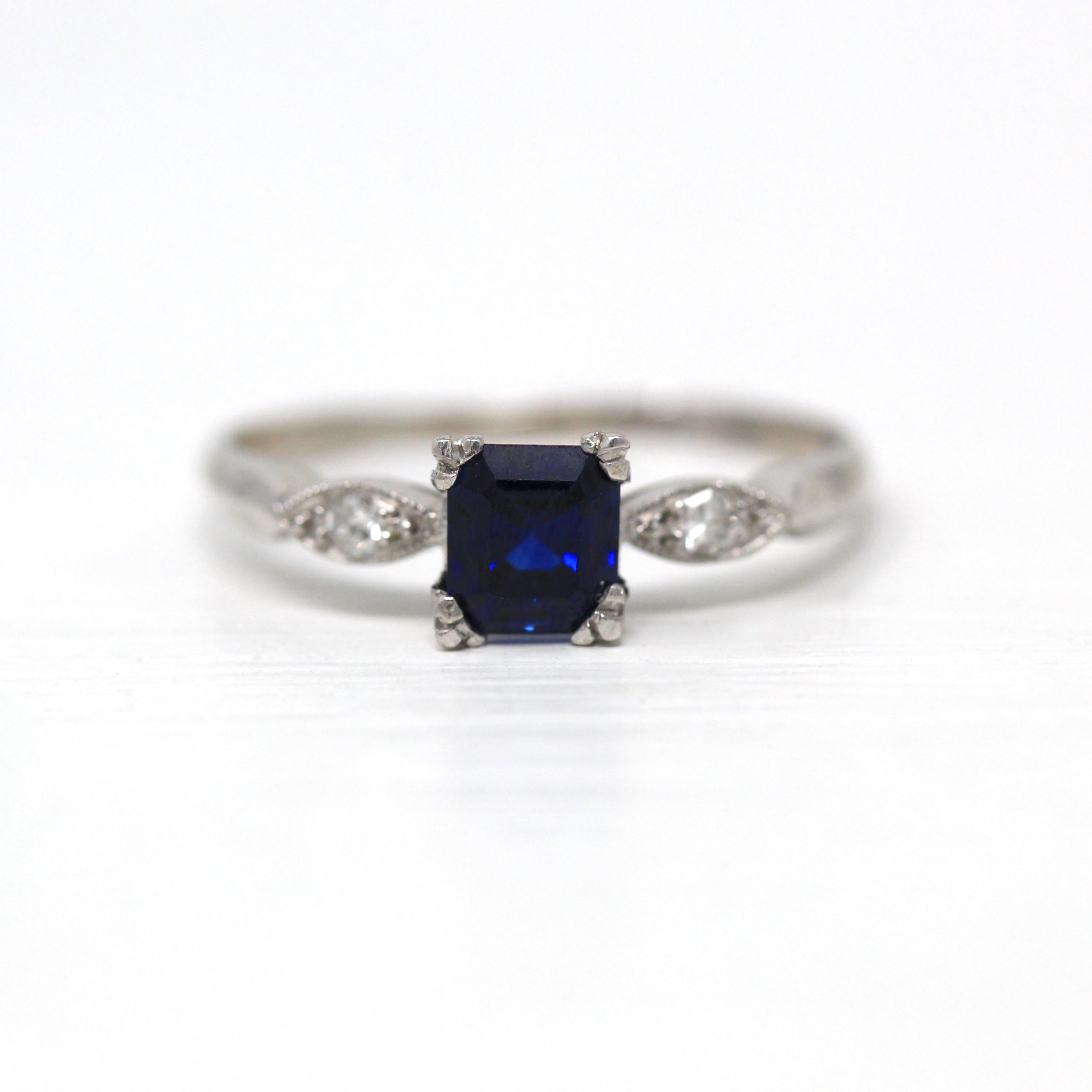 Vintage Sapphire Engagement Ring - Mid Century Platinum 1.05 ct Blue Gem Diamond Bridal Jewelry - Size 9 1950s Fine Colored Stone Report